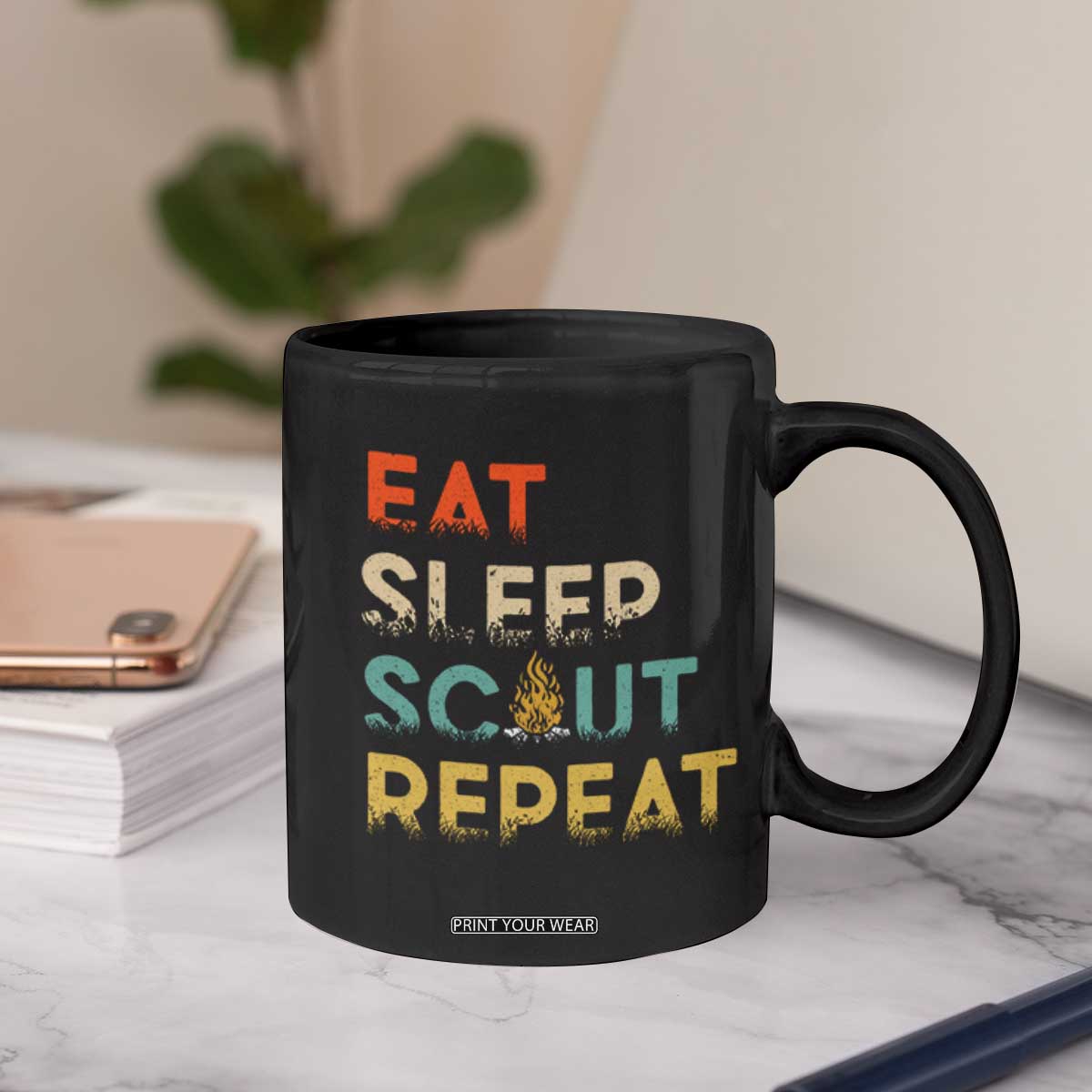Funny Eat Sleep Scout Repeat Coffee Mug Scouting Outdoor Camping Nature Campfire TS11 Print Your Wear