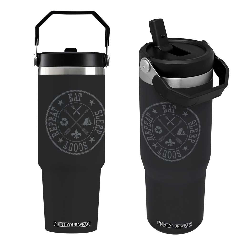 Funny Eat Sleep Scout Repeat Flip Straw Tumbler Scouting Outdoor Camping Nature TS11 One Size: 30 oz Black Print Your Wear