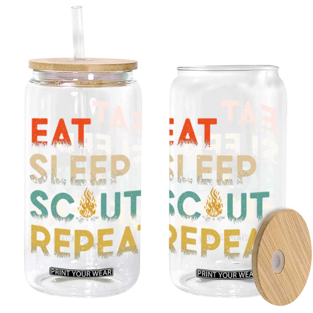 Funny Eat Sleep Scout Repeat Glass Can Scouting Outdoor Camping Nature Campfire TS11 Black Print Your Wear