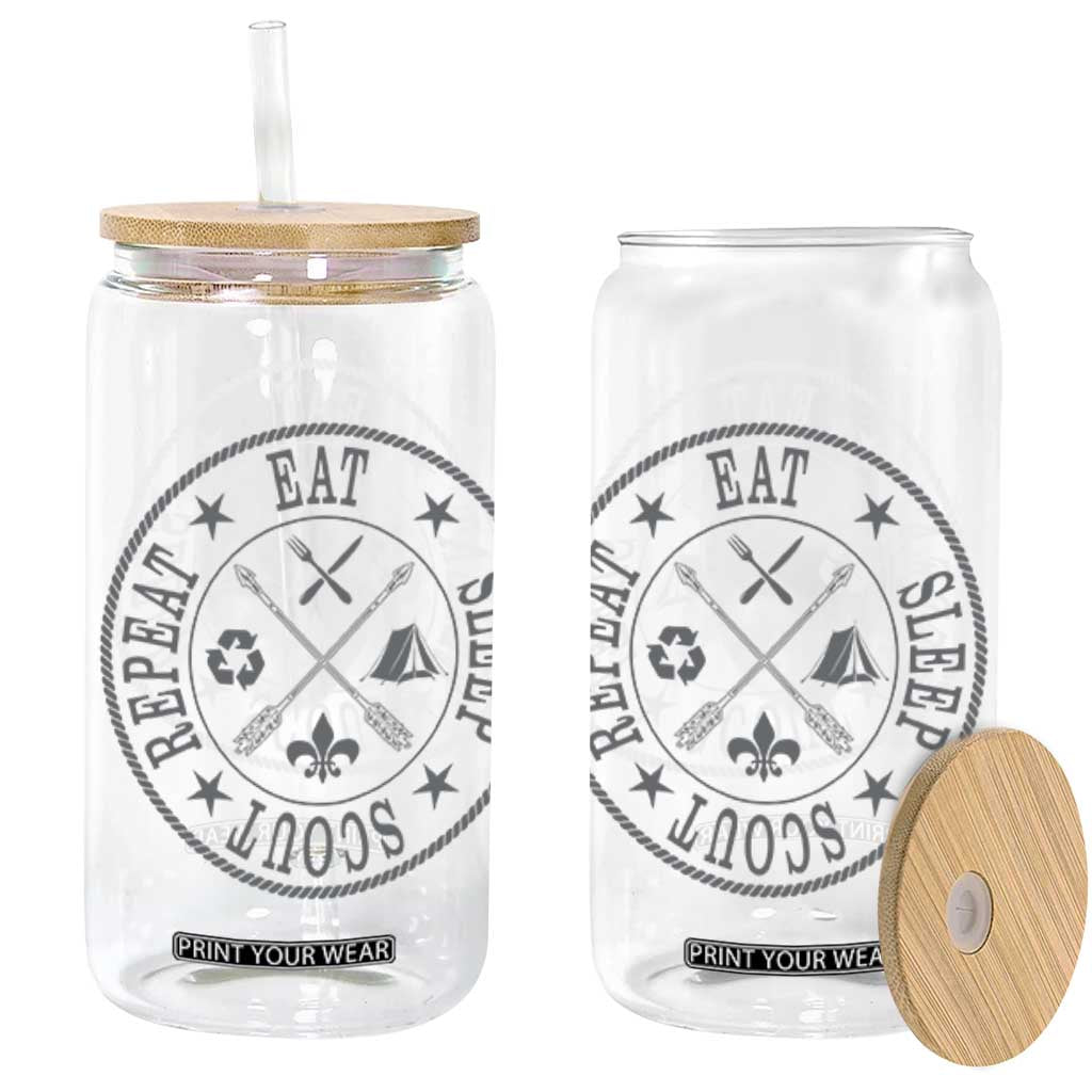 Funny Eat Sleep Scout Repeat Glass Can Scouting Outdoor Camping Nature TS11 Black Print Your Wear