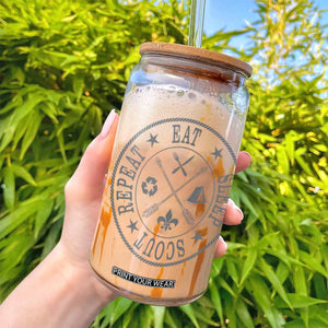 Funny Eat Sleep Scout Repeat Glass Can Scouting Outdoor Camping Nature TS11 Print Your Wear