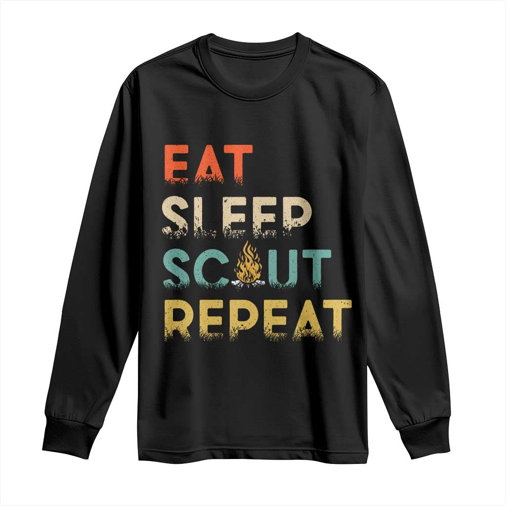 Funny Eat Sleep Scout Repeat Long Sleeve Shirt Scouting Outdoor Camping Nature Campfire TS11 Black Print Your Wear
