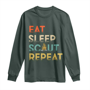 Funny Eat Sleep Scout Repeat Long Sleeve Shirt Scouting Outdoor Camping Nature Campfire TS11 Dark Forest Green Print Your Wear