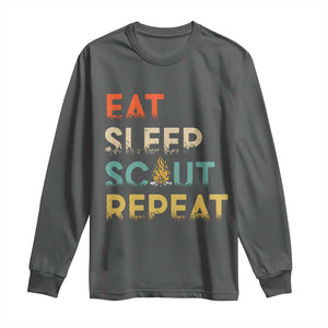 Funny Eat Sleep Scout Repeat Long Sleeve Shirt Scouting Outdoor Camping Nature Campfire TS11 Dark Heather Print Your Wear