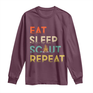 Funny Eat Sleep Scout Repeat Long Sleeve Shirt Scouting Outdoor Camping Nature Campfire TS11 Maroon Print Your Wear