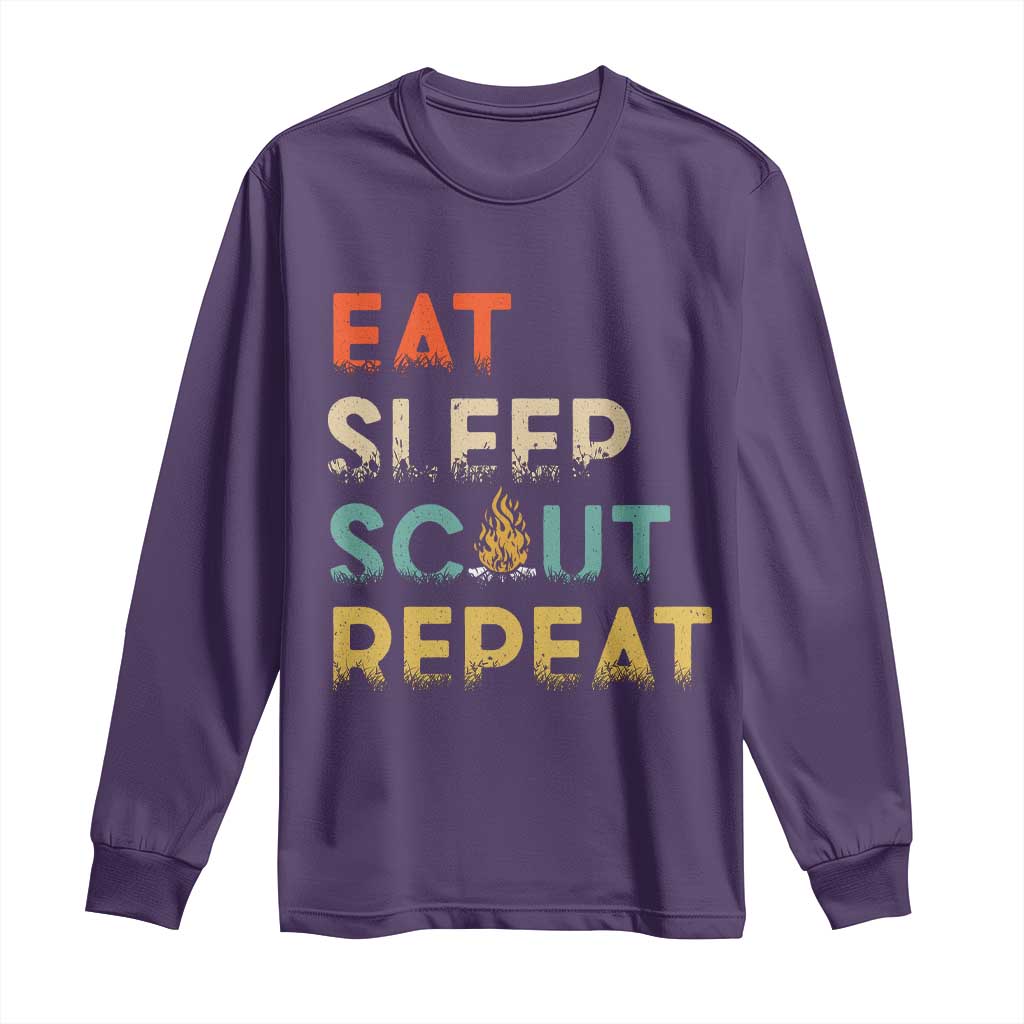 Funny Eat Sleep Scout Repeat Long Sleeve Shirt Scouting Outdoor Camping Nature Campfire TS11 Purple Print Your Wear