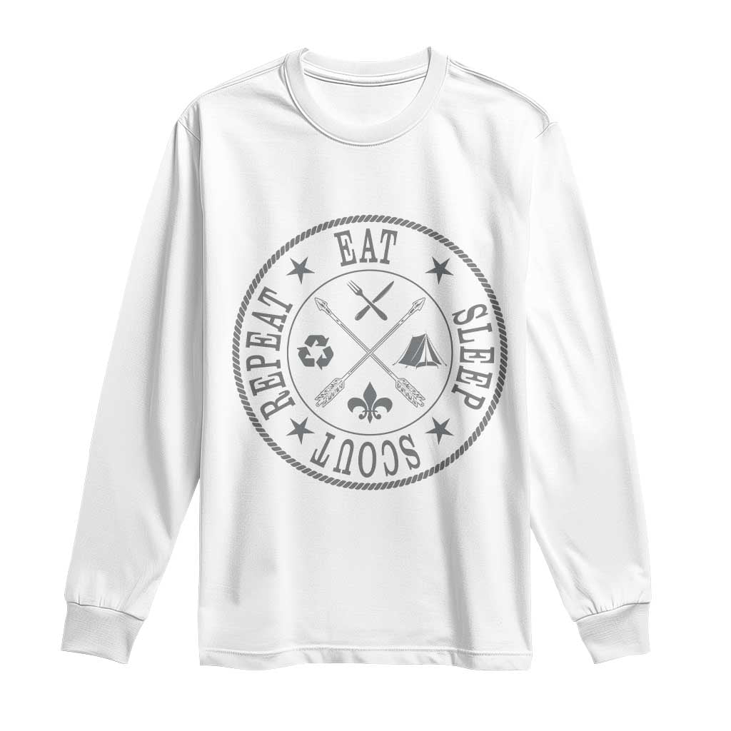Funny Eat Sleep Scout Repeat Long Sleeve Shirt Scouting Outdoor Camping Nature TS11 White Print Your Wear