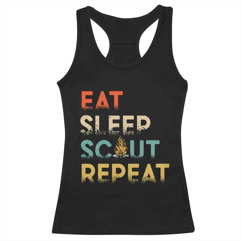 Funny Eat Sleep Scout Repeat Racerback Tank Top Scouting Outdoor Camping Nature Campfire TS11 Black Print Your Wear
