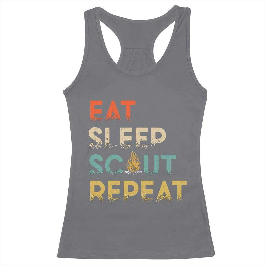 Funny Eat Sleep Scout Repeat Racerback Tank Top Scouting Outdoor Camping Nature Campfire TS11 Charcoal Print Your Wear