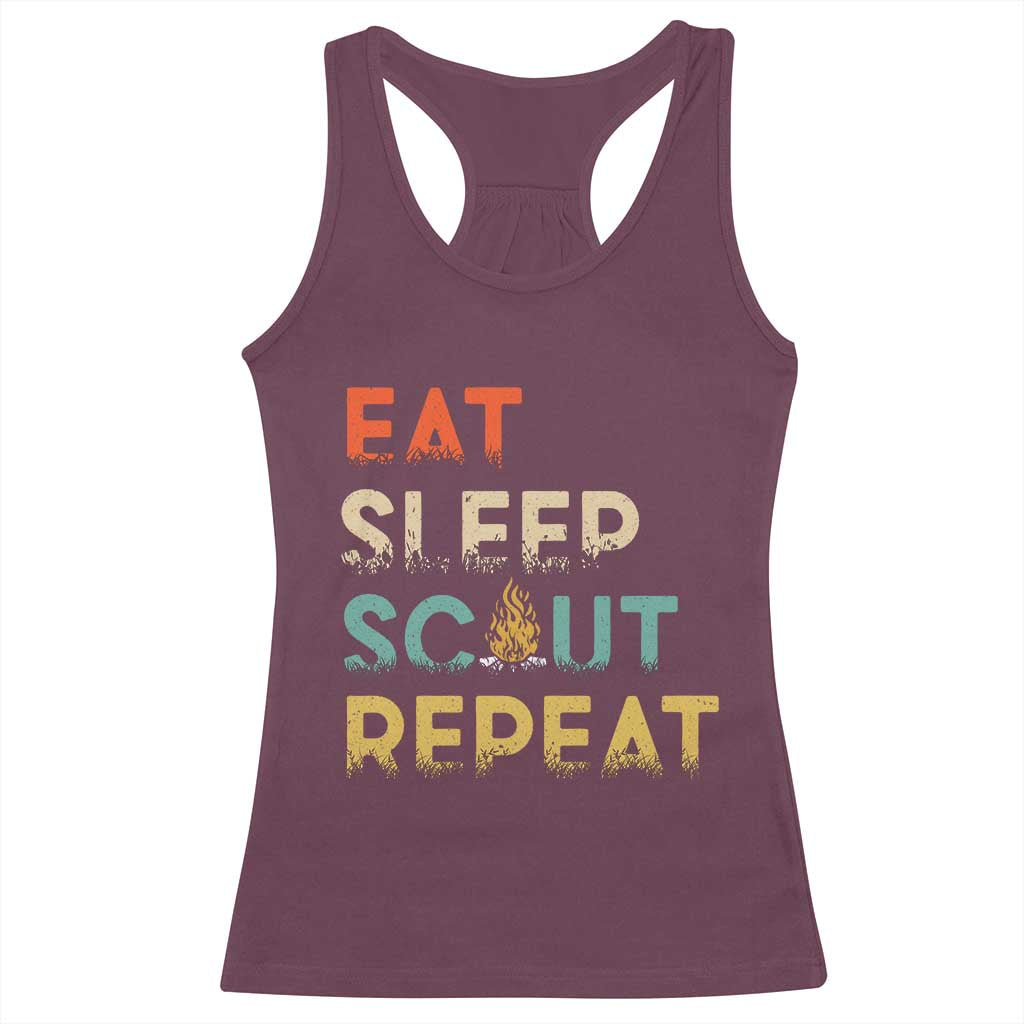 Funny Eat Sleep Scout Repeat Racerback Tank Top Scouting Outdoor Camping Nature Campfire TS11 Maroon Print Your Wear