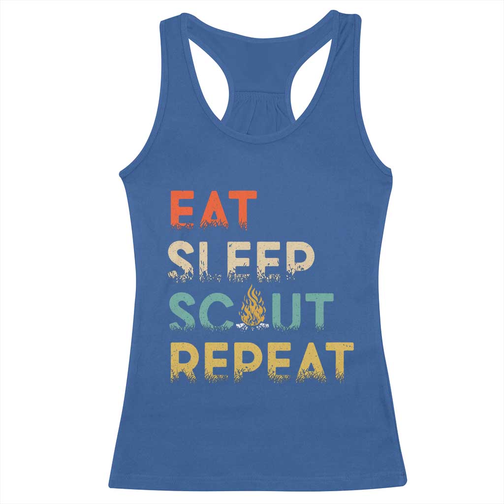 Funny Eat Sleep Scout Repeat Racerback Tank Top Scouting Outdoor Camping Nature Campfire TS11 Royal Blue Print Your Wear