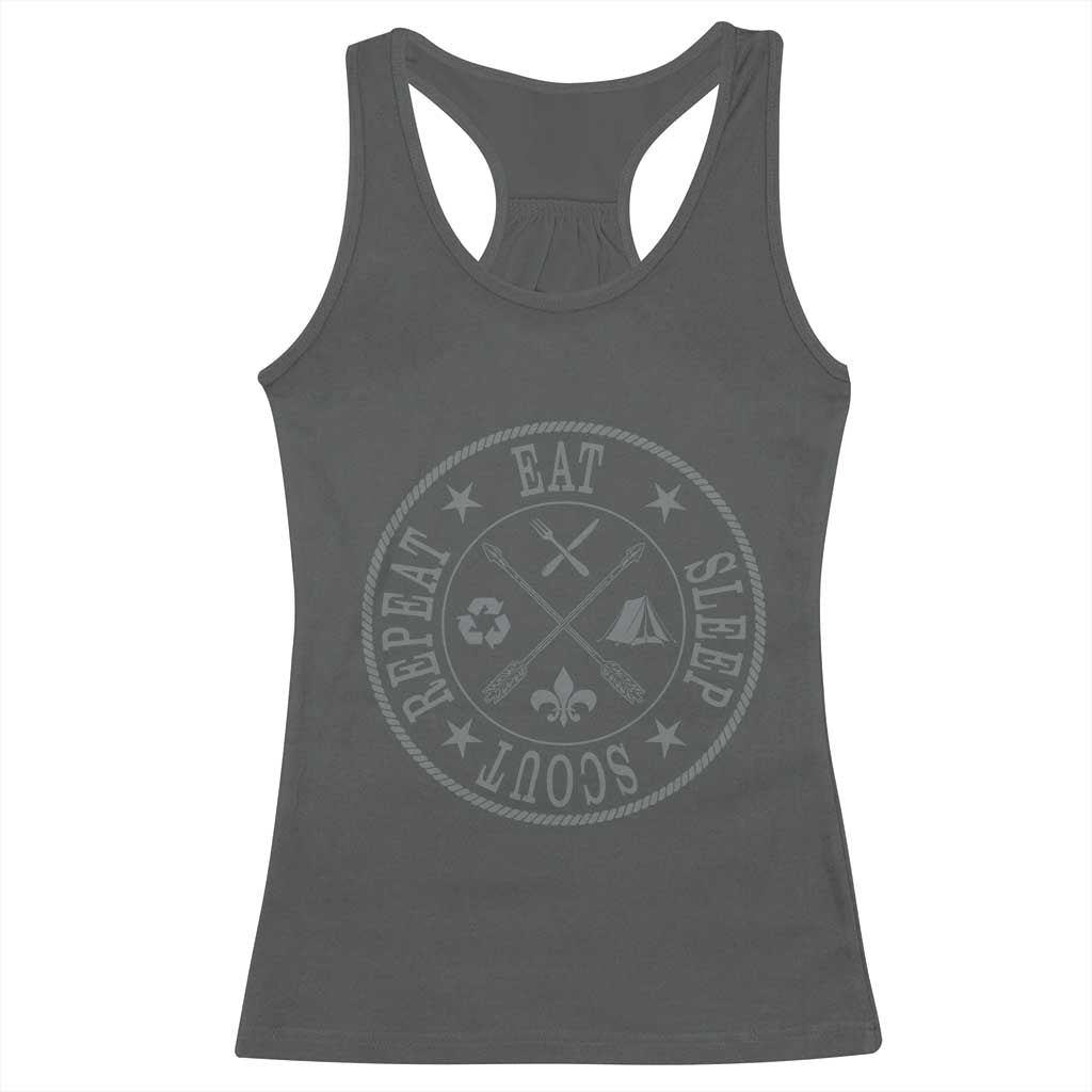 Funny Eat Sleep Scout Repeat Racerback Tank Top Scouting Outdoor Camping Nature TS11 Dark Heather Print Your Wear