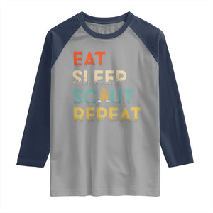 Funny Eat Sleep Scout Repeat Raglan Shirt Scouting Outdoor Camping Nature Campfire TS11 Sport Gray Navy Print Your Wear