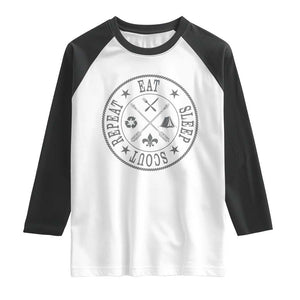 Funny Eat Sleep Scout Repeat Raglan Shirt Scouting Outdoor Camping Nature TS11 White Black Print Your Wear