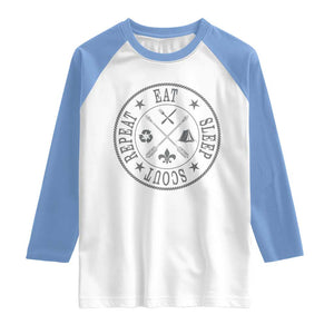 Funny Eat Sleep Scout Repeat Raglan Shirt Scouting Outdoor Camping Nature TS11 White Carolina Blue Print Your Wear