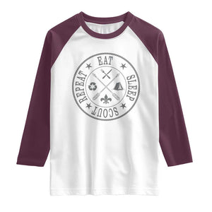 Funny Eat Sleep Scout Repeat Raglan Shirt Scouting Outdoor Camping Nature TS11 White Maroon Print Your Wear