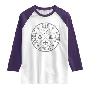 Funny Eat Sleep Scout Repeat Raglan Shirt Scouting Outdoor Camping Nature TS11 White Purple Print Your Wear