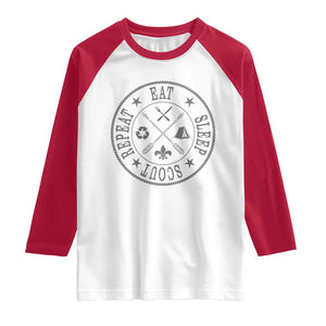 Funny Eat Sleep Scout Repeat Raglan Shirt Scouting Outdoor Camping Nature TS11 White Red Print Your Wear