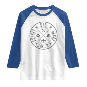 Funny Eat Sleep Scout Repeat Raglan Shirt Scouting Outdoor Camping Nature TS11 White Royal Print Your Wear