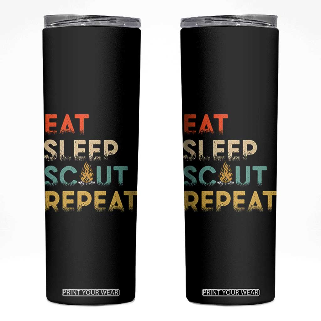 Funny Eat Sleep Scout Repeat Skinny Tumbler Scouting Outdoor Camping Nature Campfire TS11 Black Print Your Wear