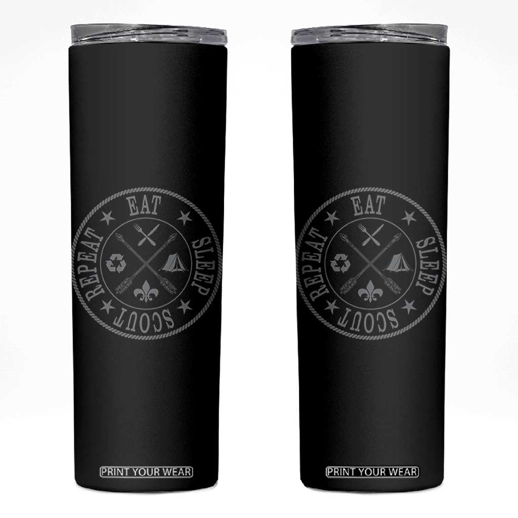 Funny Eat Sleep Scout Repeat Skinny Tumbler Scouting Outdoor Camping Nature TS11 Black Print Your Wear