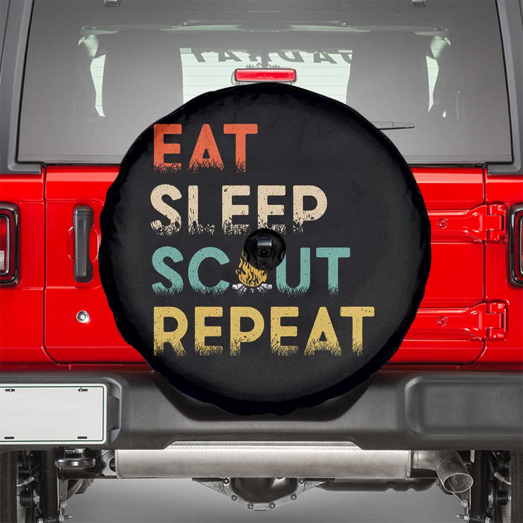 Funny Eat Sleep Scout Repeat Spare Tire Cover Scouting Outdoor Camping Nature Campfire TS11 Black Print Your Wear