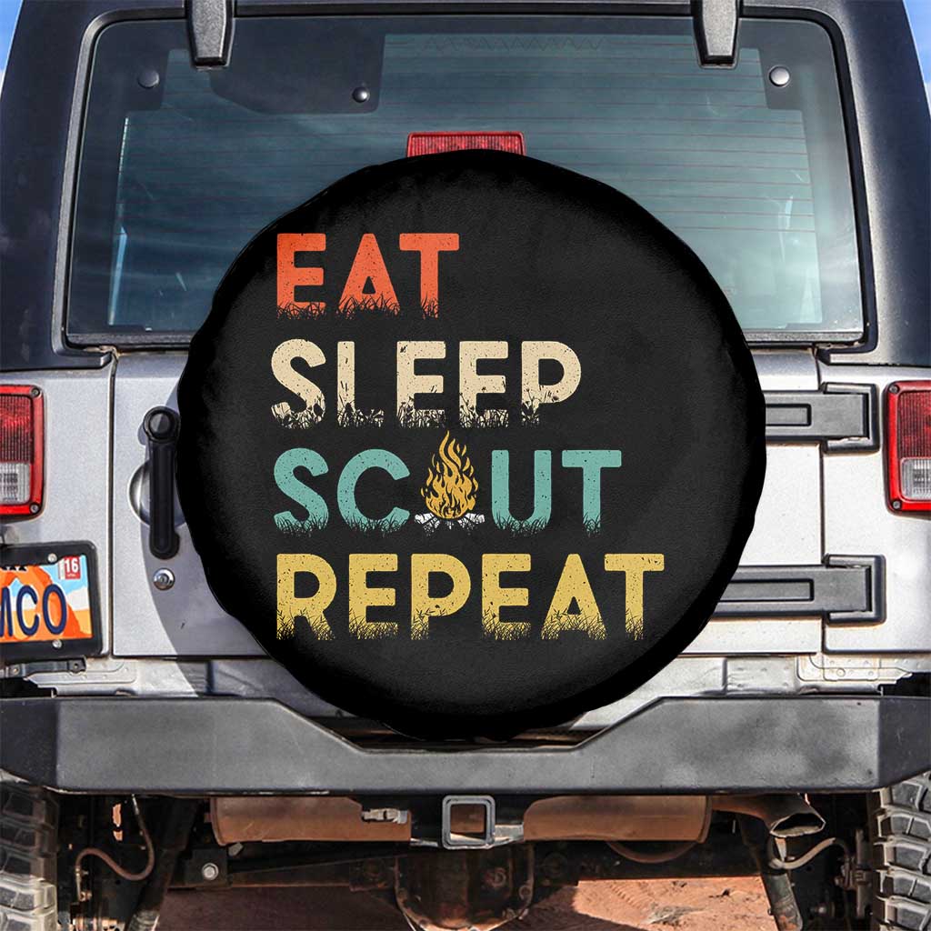 Funny Eat Sleep Scout Repeat Spare Tire Cover Scouting Outdoor Camping Nature Campfire TS11 No hole Black Print Your Wear