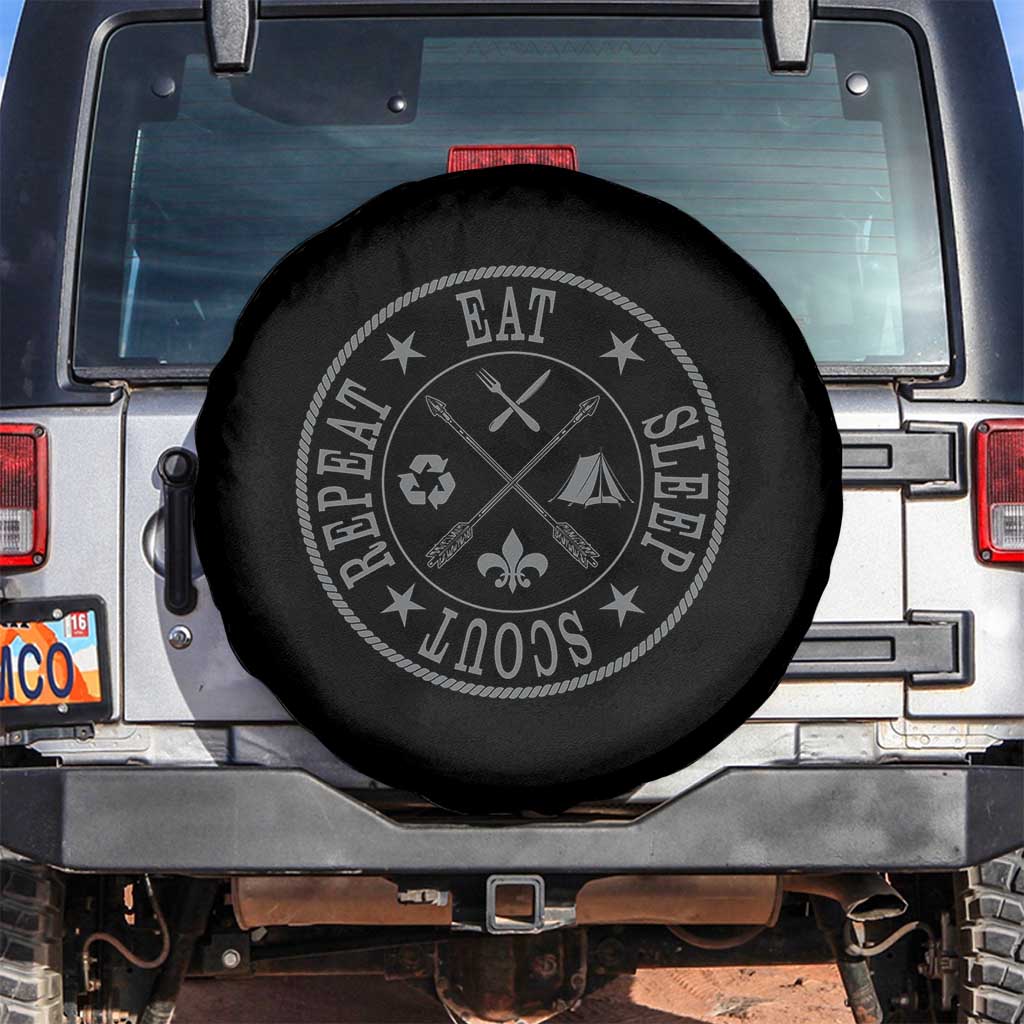 Funny Eat Sleep Scout Repeat Spare Tire Cover Scouting Outdoor Camping Nature TS11 No hole Black Print Your Wear