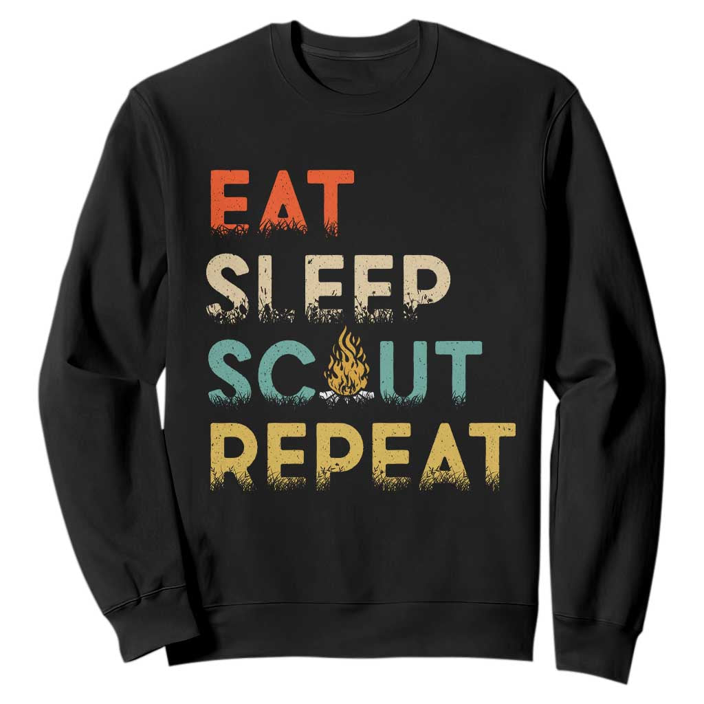 Funny Eat Sleep Scout Repeat Sweatshirt Scouting Outdoor Camping Nature Campfire TS11 Black Print Your Wear