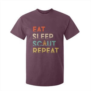 Funny Eat Sleep Scout Repeat T Shirt For Kid Scouting Outdoor Camping Nature Campfire TS11 Maroon Print Your Wear