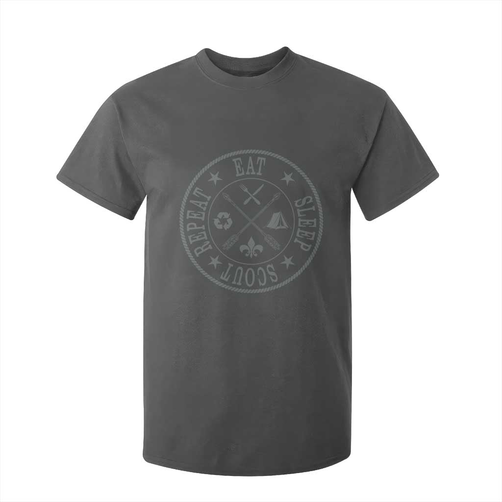Funny Eat Sleep Scout Repeat T Shirt For Kid Scouting Outdoor Camping Nature TS11 Dark Heather Print Your Wear