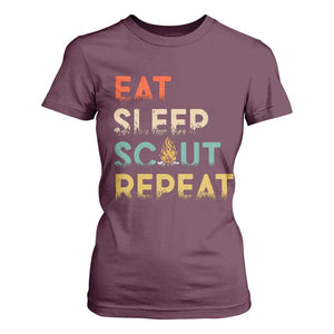 Funny Eat Sleep Scout Repeat T Shirt For Women Scouting Outdoor Camping Nature Campfire TS11 Maroon Print Your Wear