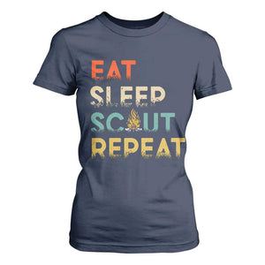Funny Eat Sleep Scout Repeat T Shirt For Women Scouting Outdoor Camping Nature Campfire TS11 Navy Print Your Wear