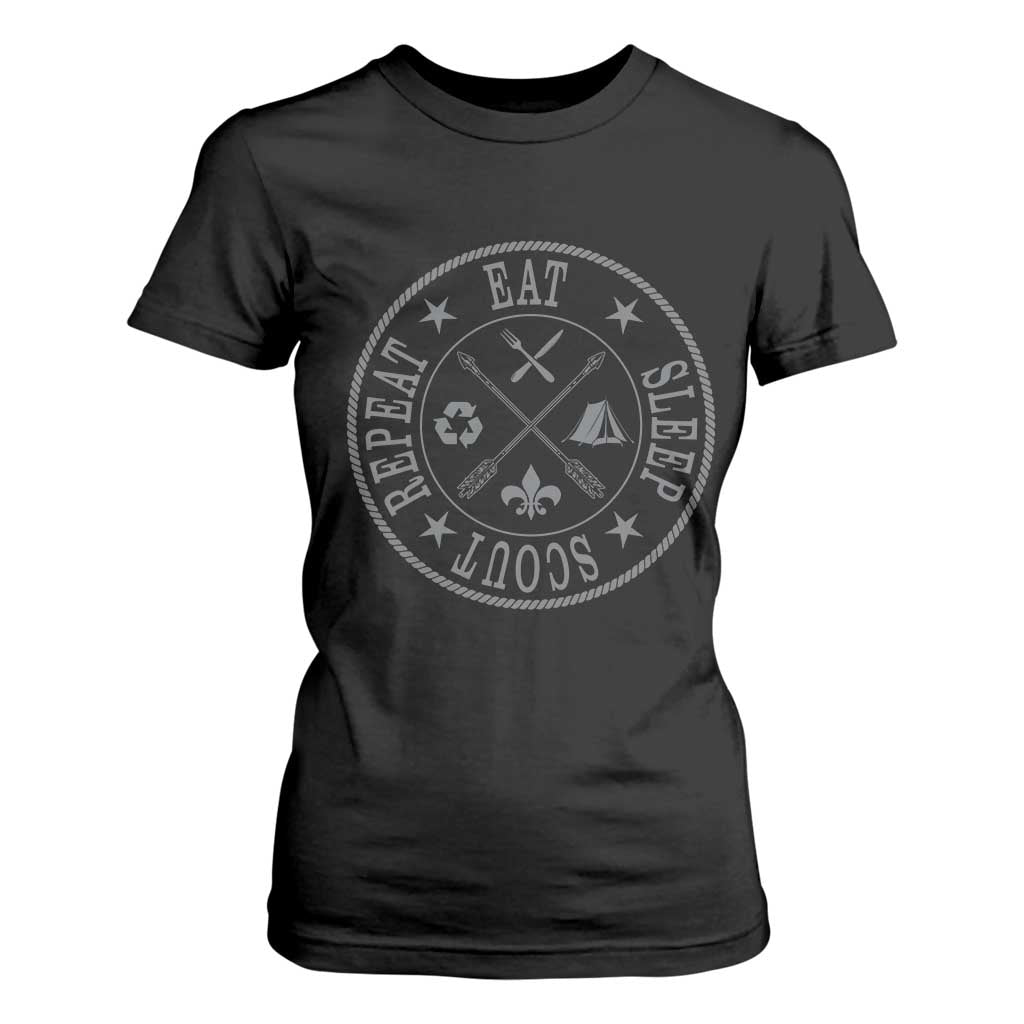Funny Eat Sleep Scout Repeat T Shirt For Women Scouting Outdoor Camping Nature TS11 Black Print Your Wear