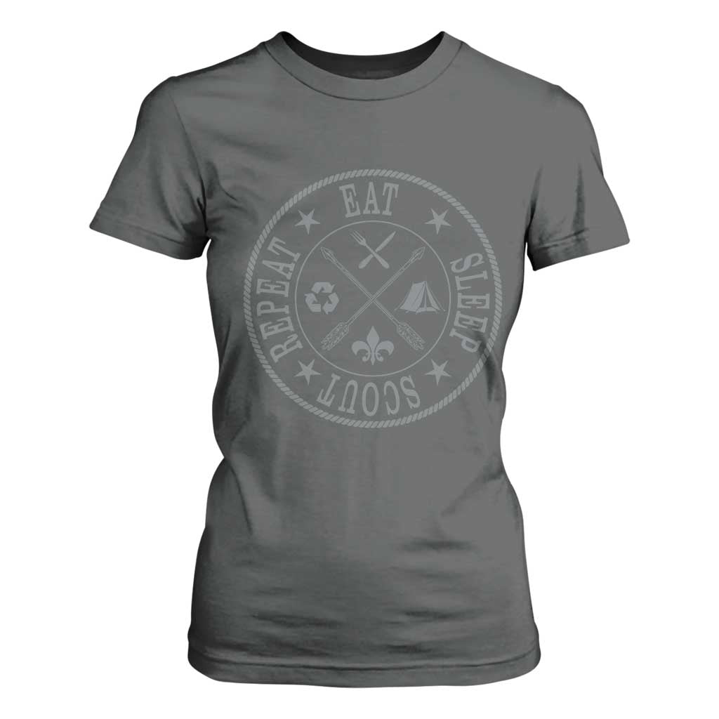 Funny Eat Sleep Scout Repeat T Shirt For Women Scouting Outdoor Camping Nature TS11 Dark Heather Print Your Wear
