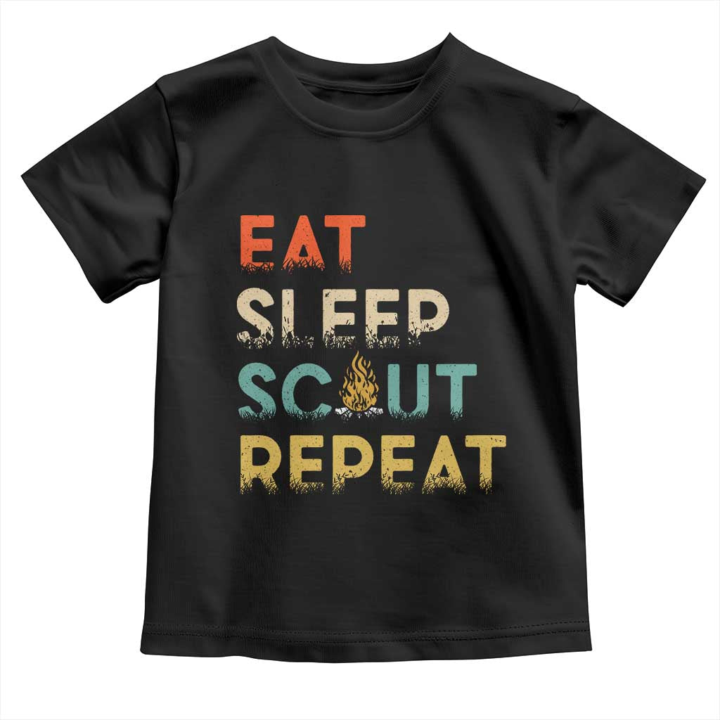 Funny Eat Sleep Scout Repeat Toddler T Shirt Scouting Outdoor Camping Nature Campfire TS11 Black Print Your Wear
