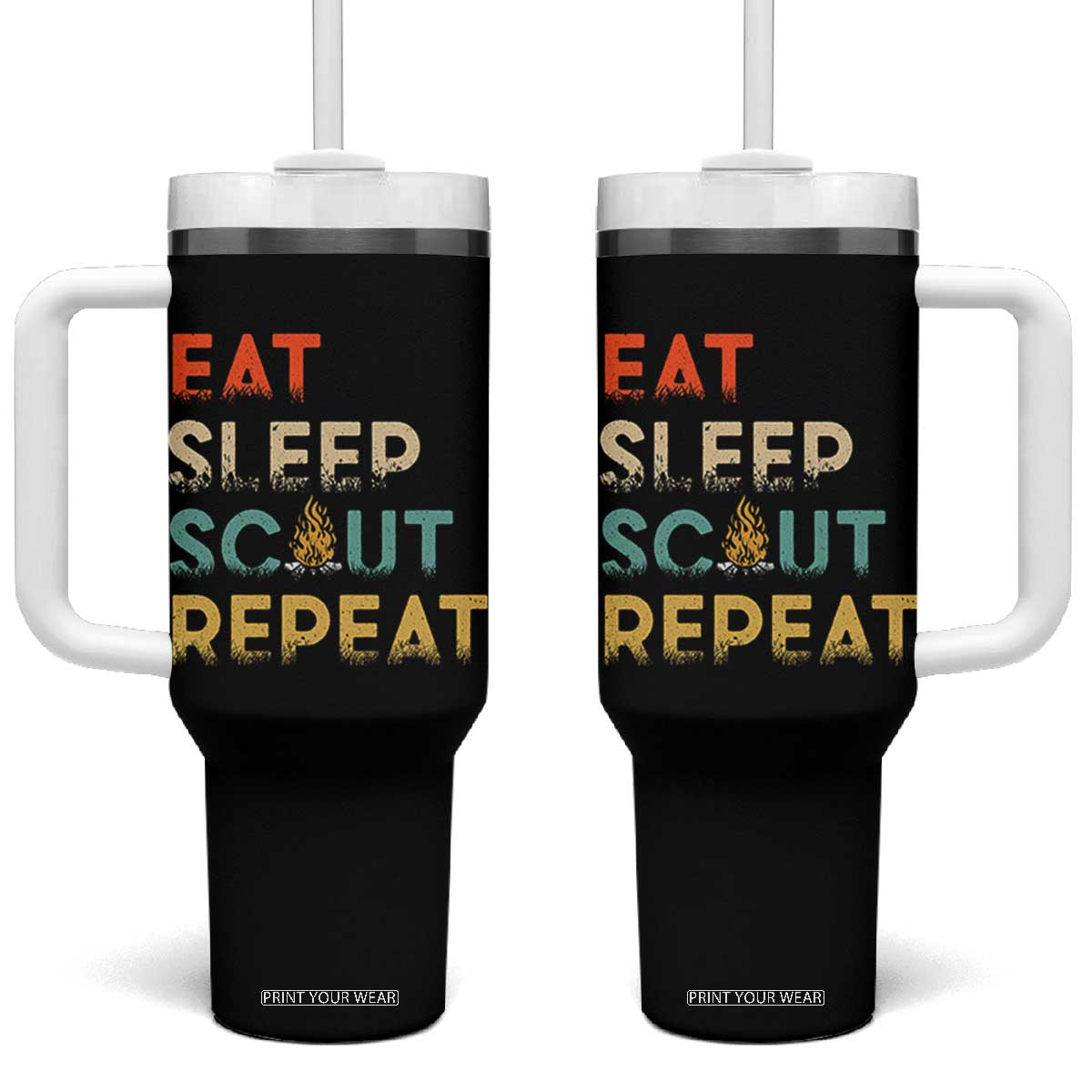 Funny Eat Sleep Scout Repeat Tumbler With Handle Scouting Outdoor Camping Nature Campfire TS11 One Size: 40 oz Black Print Your Wear