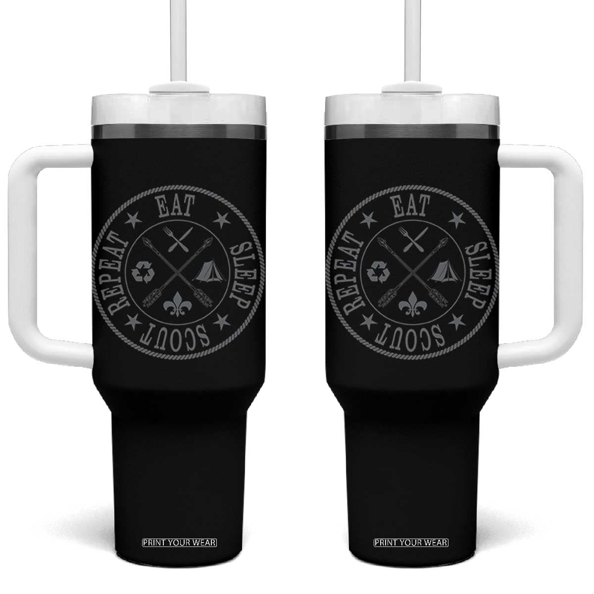 Funny Eat Sleep Scout Repeat Tumbler With Handle Scouting Outdoor Camping Nature TS11 One Size: 40 oz Black Print Your Wear