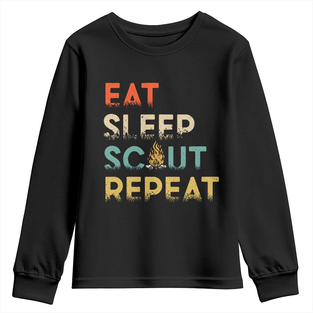 Funny Eat Sleep Scout Repeat Youth Sweatshirt Scouting Outdoor Camping Nature Campfire TS11 Black Print Your Wear
