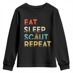 Funny Eat Sleep Scout Repeat Youth Sweatshirt Scouting Outdoor Camping Nature Campfire TS11 Black Print Your Wear