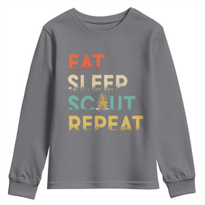 Funny Eat Sleep Scout Repeat Youth Sweatshirt Scouting Outdoor Camping Nature Campfire TS11 Charcoal Print Your Wear