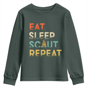 Funny Eat Sleep Scout Repeat Youth Sweatshirt Scouting Outdoor Camping Nature Campfire TS11 Dark Forest Green Print Your Wear