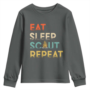 Funny Eat Sleep Scout Repeat Youth Sweatshirt Scouting Outdoor Camping Nature Campfire TS11 Dark Heather Print Your Wear