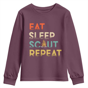Funny Eat Sleep Scout Repeat Youth Sweatshirt Scouting Outdoor Camping Nature Campfire TS11 Maroon Print Your Wear