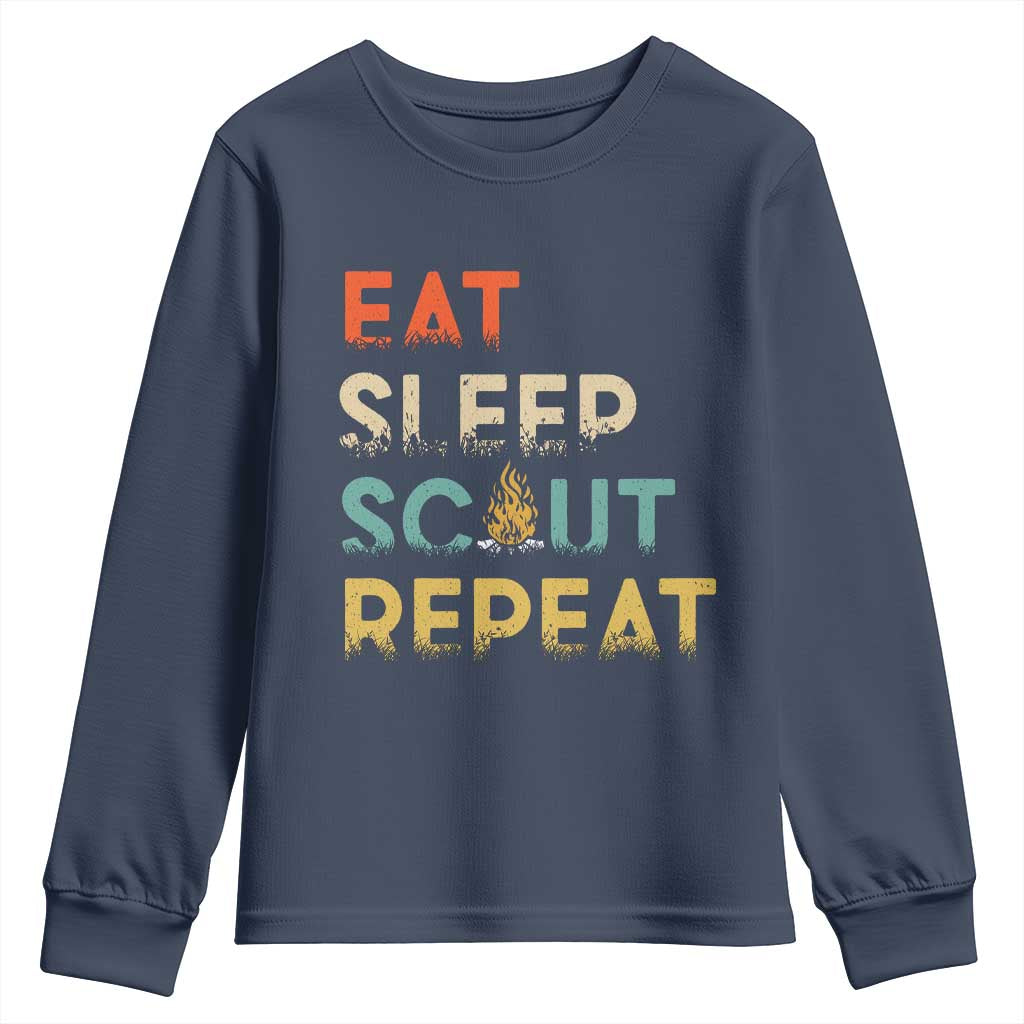 Funny Eat Sleep Scout Repeat Youth Sweatshirt Scouting Outdoor Camping Nature Campfire TS11 Navy Print Your Wear