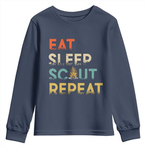 Funny Eat Sleep Scout Repeat Youth Sweatshirt Scouting Outdoor Camping Nature Campfire TS11 Navy Print Your Wear