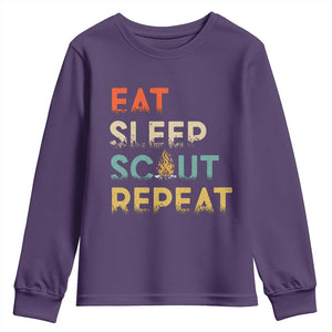 Funny Eat Sleep Scout Repeat Youth Sweatshirt Scouting Outdoor Camping Nature Campfire TS11 Purple Print Your Wear