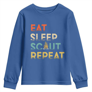 Funny Eat Sleep Scout Repeat Youth Sweatshirt Scouting Outdoor Camping Nature Campfire TS11 Royal Blue Print Your Wear