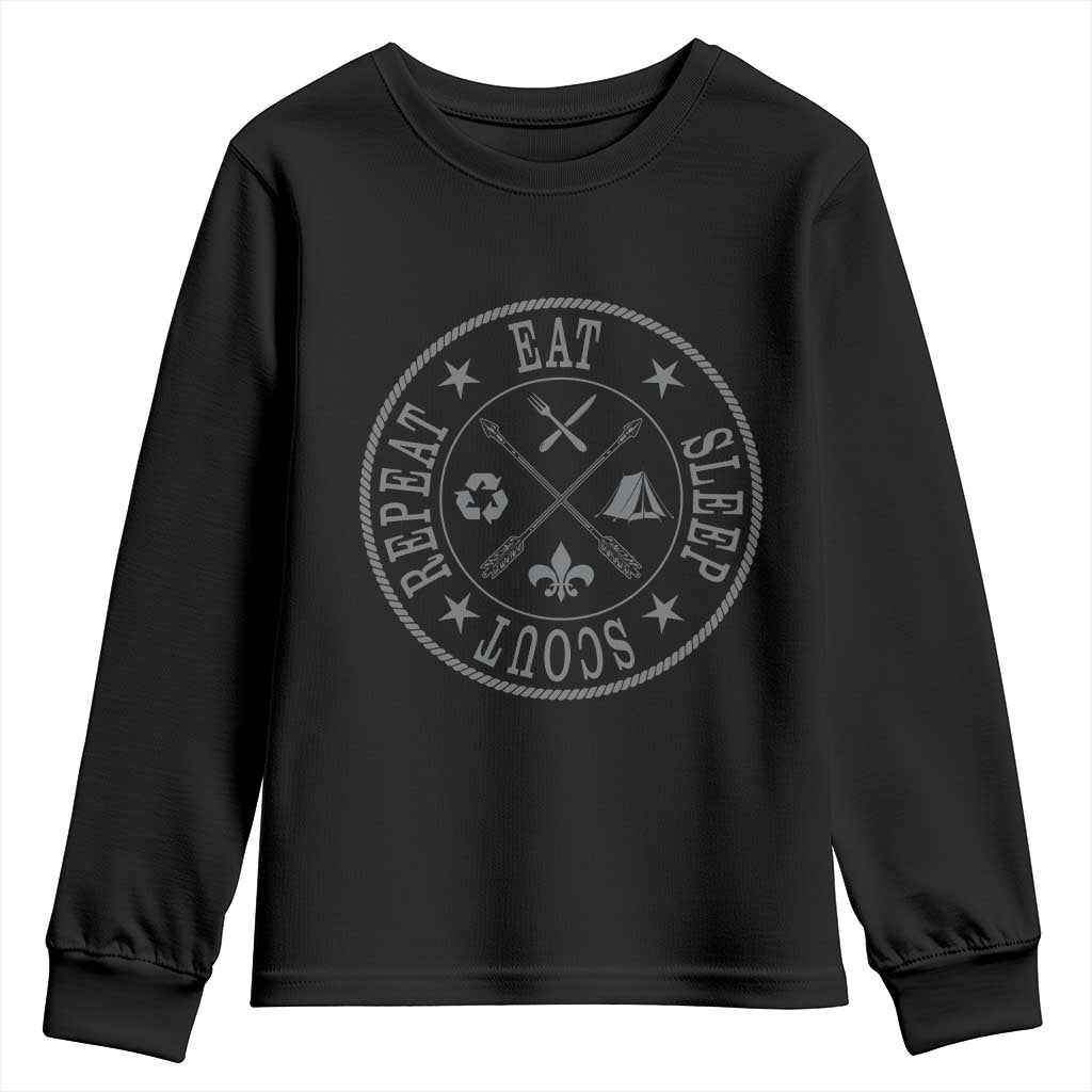 Funny Eat Sleep Scout Repeat Youth Sweatshirt Scouting Outdoor Camping Nature TS11 Black Print Your Wear