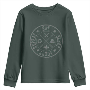 Funny Eat Sleep Scout Repeat Youth Sweatshirt Scouting Outdoor Camping Nature TS11 Dark Forest Green Print Your Wear